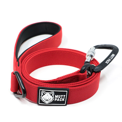 Premium Dog Leash with Carabiner by Mutt Pack_Red