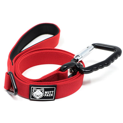 Premium Dog Leash with Carabiner by Mutt Pack_Red